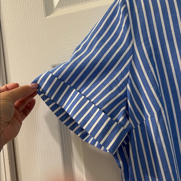 Blue and White Striped Button-Up Shirt Dress - Picture 4 of 6